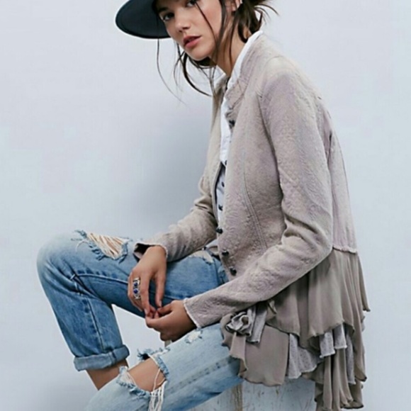 SOLD 💔 Free People Cream Ruffled Peplum Military Jacket - Picture 9 of 11